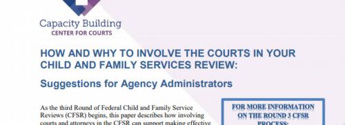 First page of Child and Family Services Review: How Judges, Court Administrators and Attorneys Should Be Involved